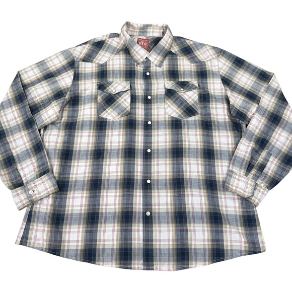 Wrangler Other - Wrangler RED Western Shirt Mens 3XL Plaid Pearl Snap Long Sleeve Cowboy Rodeo